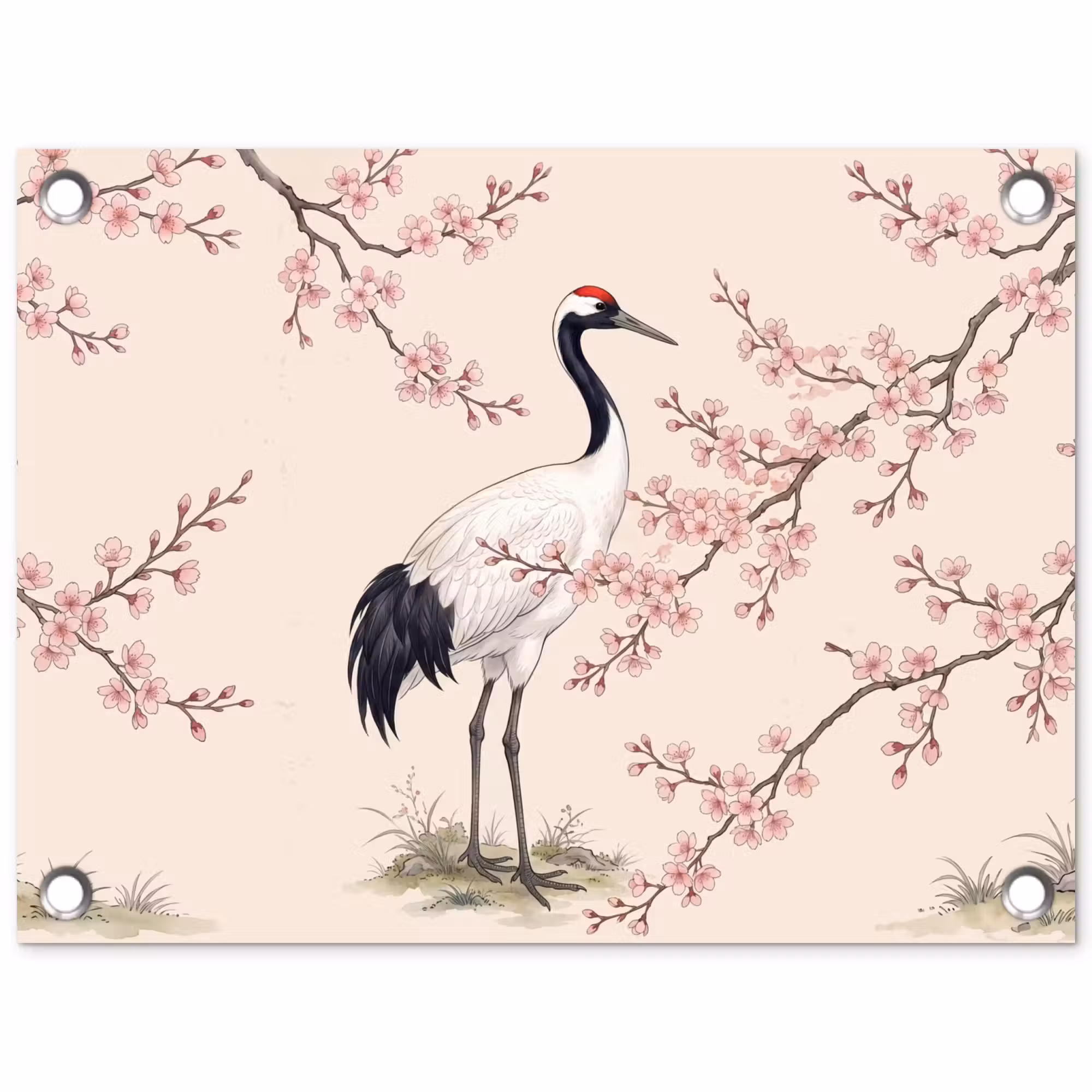 Gartenposter - Asiatisch - Kranich - Beige