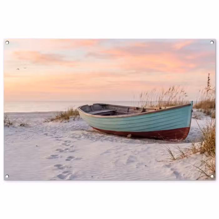 Gartenposter - Rustikal - Ruderboot - Sandstrand