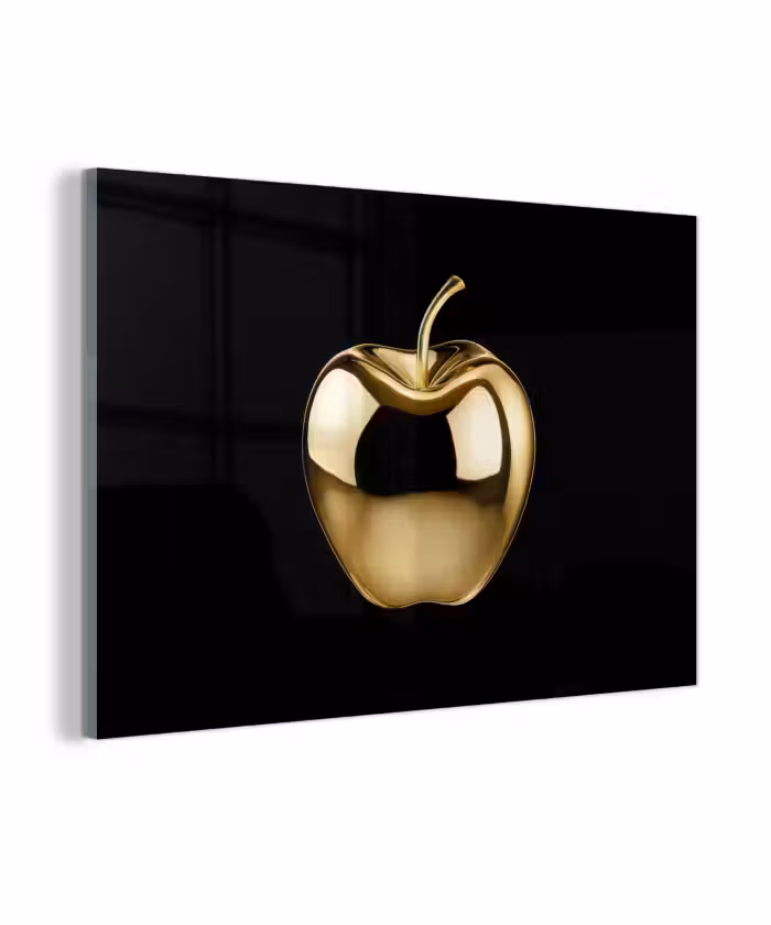 Glasbild - Apfel - Gold - Chrom - Schwarz