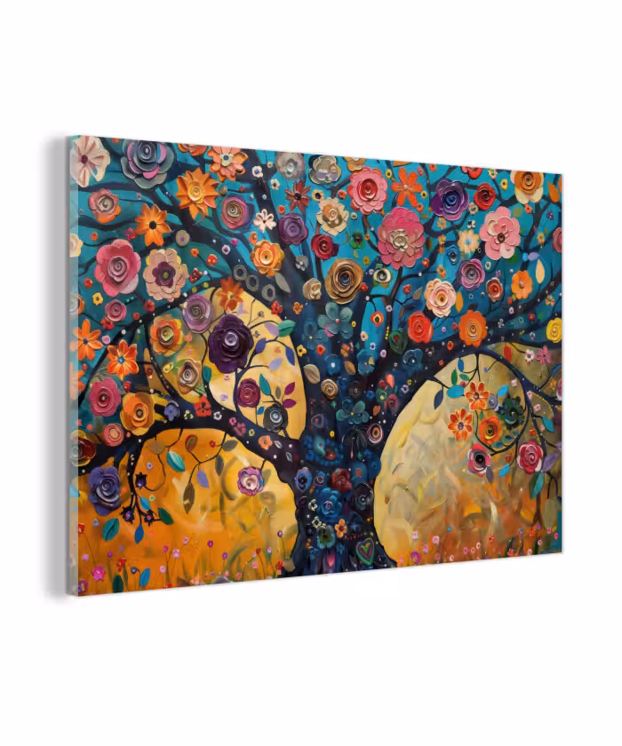 Glasbild - Baum - Lebensbaum - Farbenfroh - Blumen - Modern