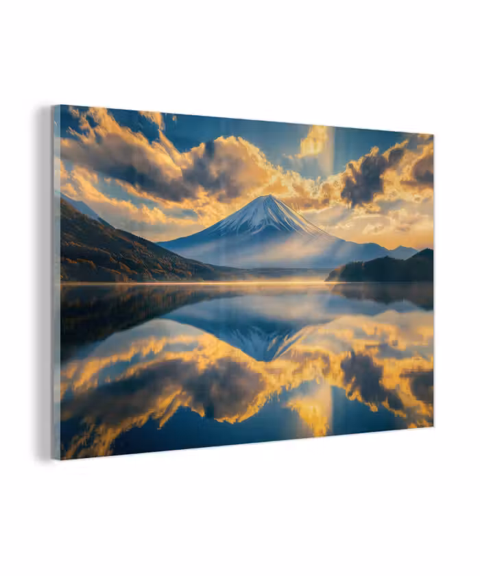 Glasbild - Berg - Fluss - Sonnenuntergang