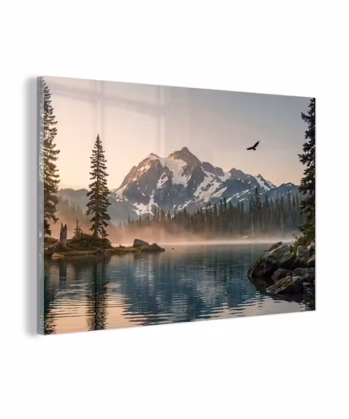 Glasbild - Berge - Wasser - Bäume