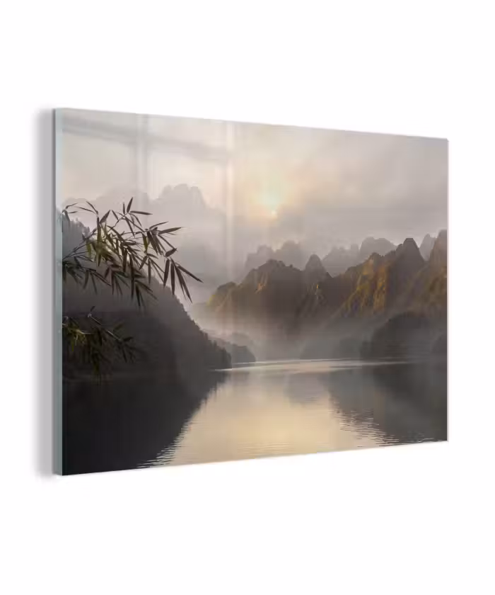 Glasbild - Berge – Wasser – Nebel – Natur – Landschaft