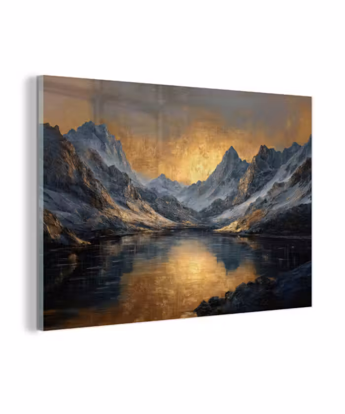 Glasbild - Bergkulisse mit goldenem Sonnenuntergang