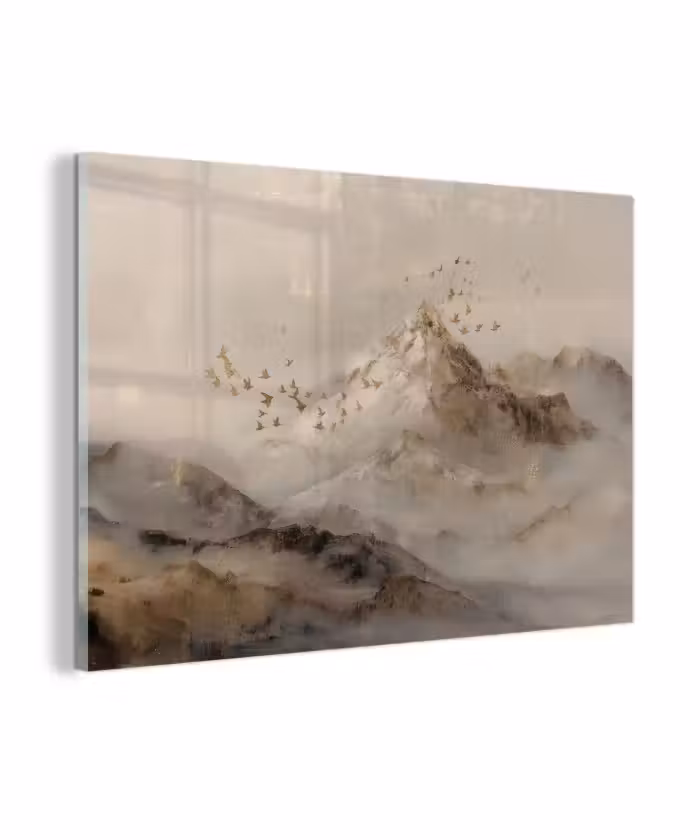 Glasbild - Berglandschaft - Nebel - Pinselstriche