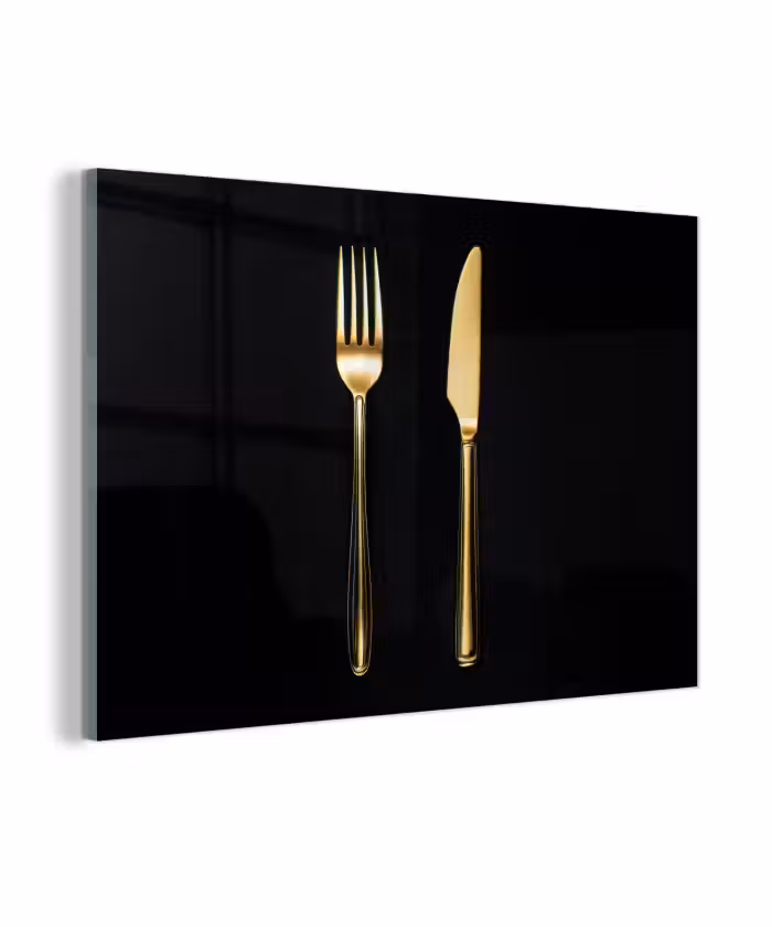 Glasbild - Besteck - Gold - Messer - Gabel