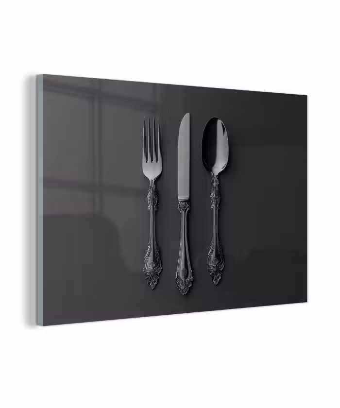 Glasbild - Besteck - Schwarz