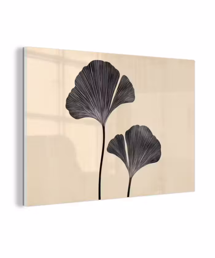 Glasbild - Blätter - Minimalistisch - Schwarz