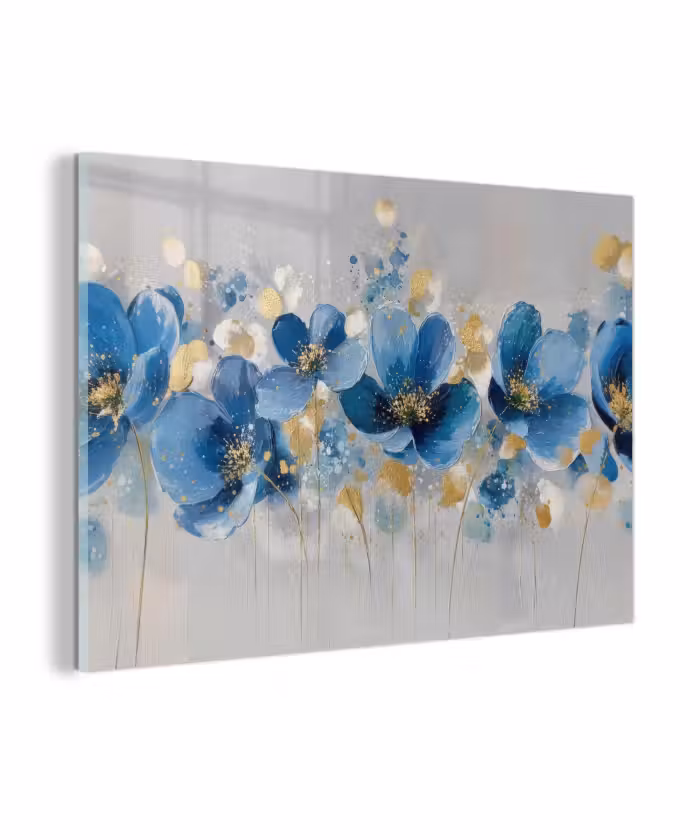 Glasbild - Blumen - Blau - Abstrakt