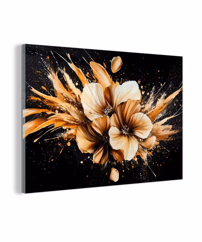 Glasbild - Blumen - Gold - Graffiti - Schwarz - Abstrakt