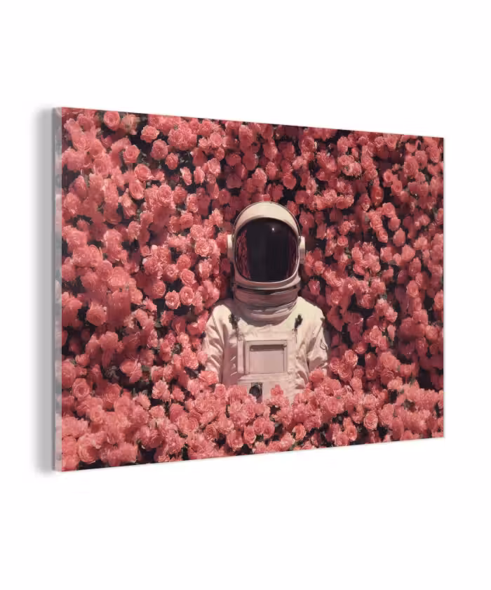Glasbild - Blumen - Rosa - Astronaut