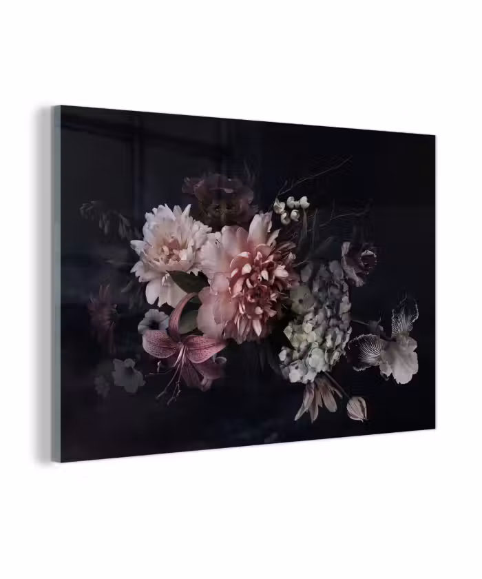 Glasbild - Blumen - Vintage - Pastell - Schwarz - Blumenstrauß