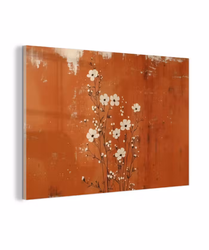 Glasbild - Blumen - Weiß - Dezent - Rostfarbe
