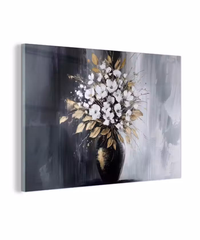 Glasbild - Blumen - Weiß - Vase - Abstrakt