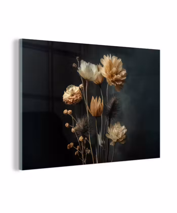 Glasbild - Blumenstrauß - Blumen - Licht - Schwarz