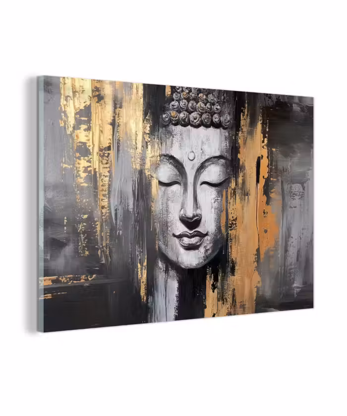 Glasbild - Buddha - Pinselstriche - Gold - Abstrakt