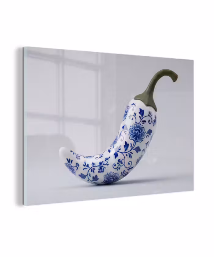 Glasbild - Chilischote - Keramik - Blau