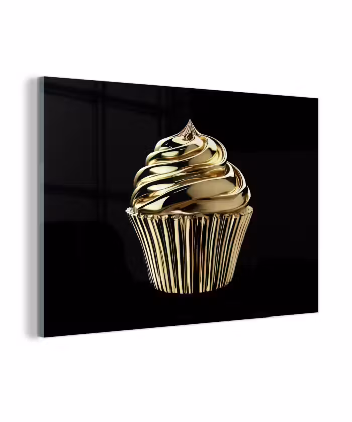 Glasbild - Cupcake - Lebensmittel - Gold - Schwarz