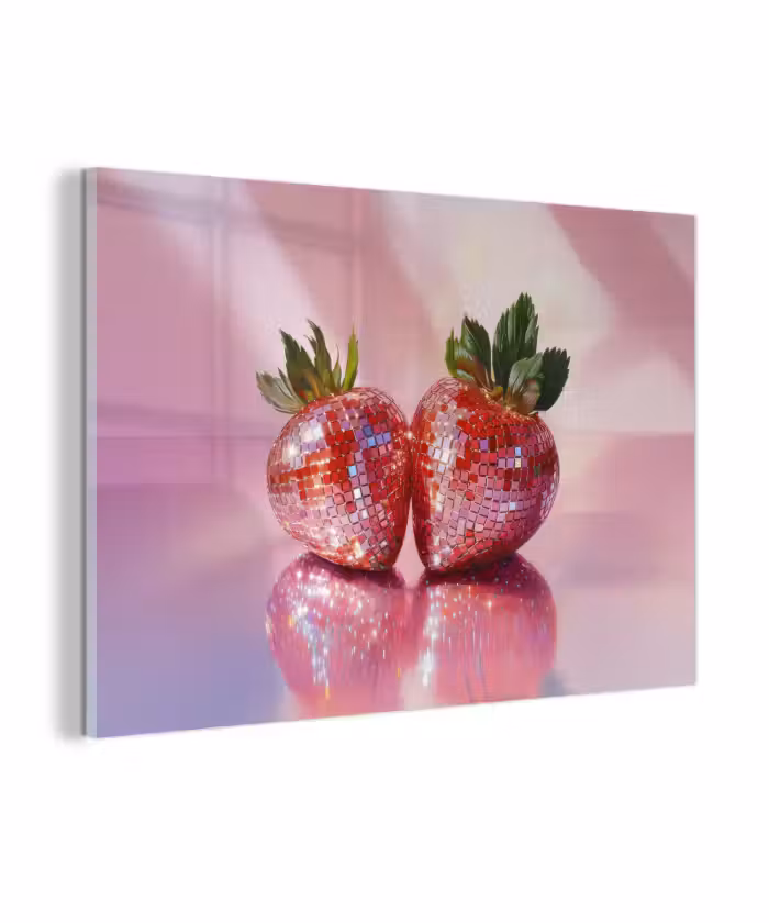 Glasbild - Disco - Obst - Glitzer - Erdbeere
