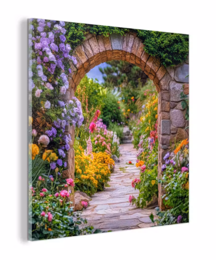 Glasbild - Durchblick - Blumen - Weg - Natur