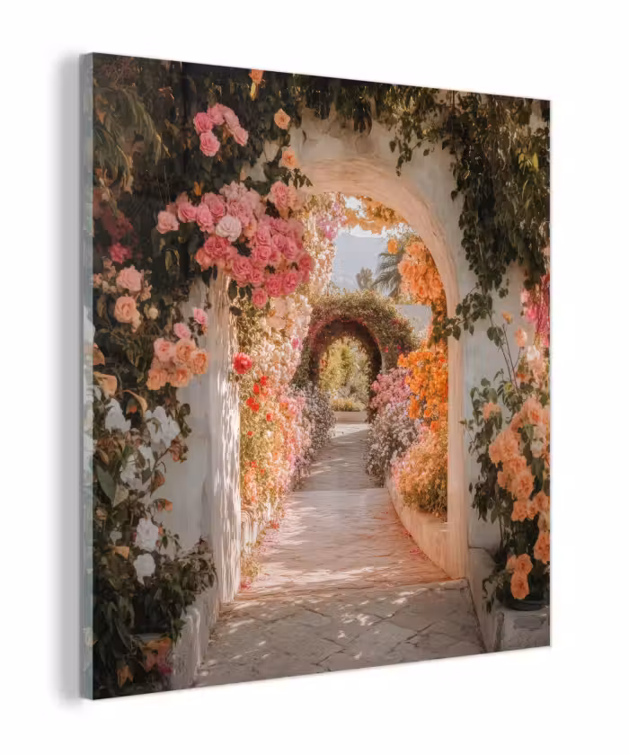 Glasbild - Durchsichtig - Bogen - Blumen - Pastell