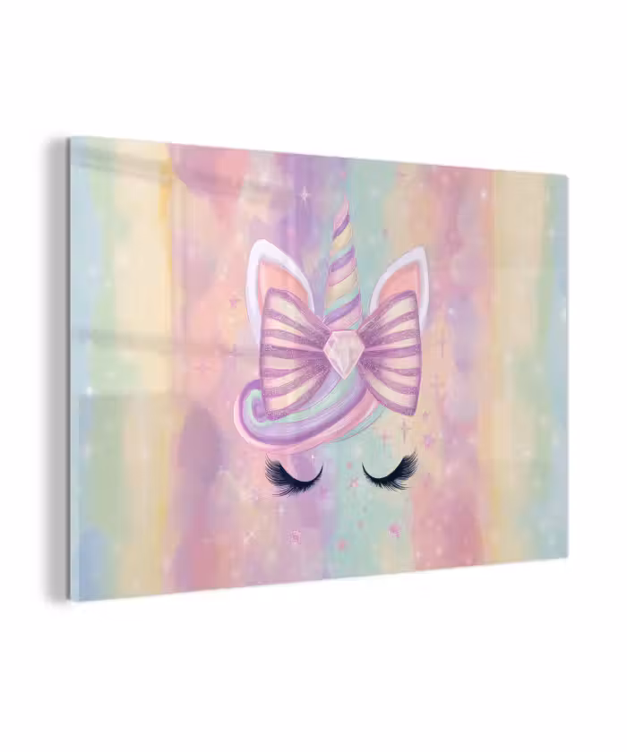 Glasbild - Einhorn - Glitzer - Regenbogen - Pastell