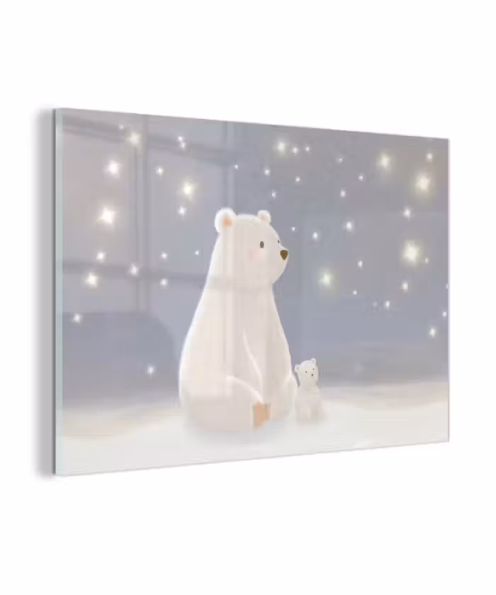 Glasbild - Eisbär - Schnee - Sterne - Blau
