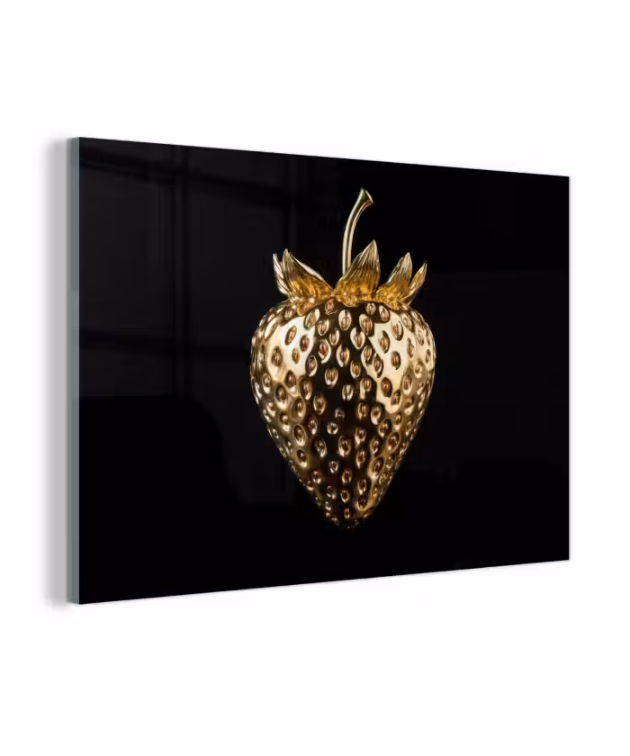 Glasbild - Erdbeere - Gold - Schwarz - Chrom