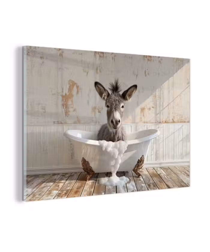Glasbild - Esel - Tiere - Badewanne - Schaumstoff