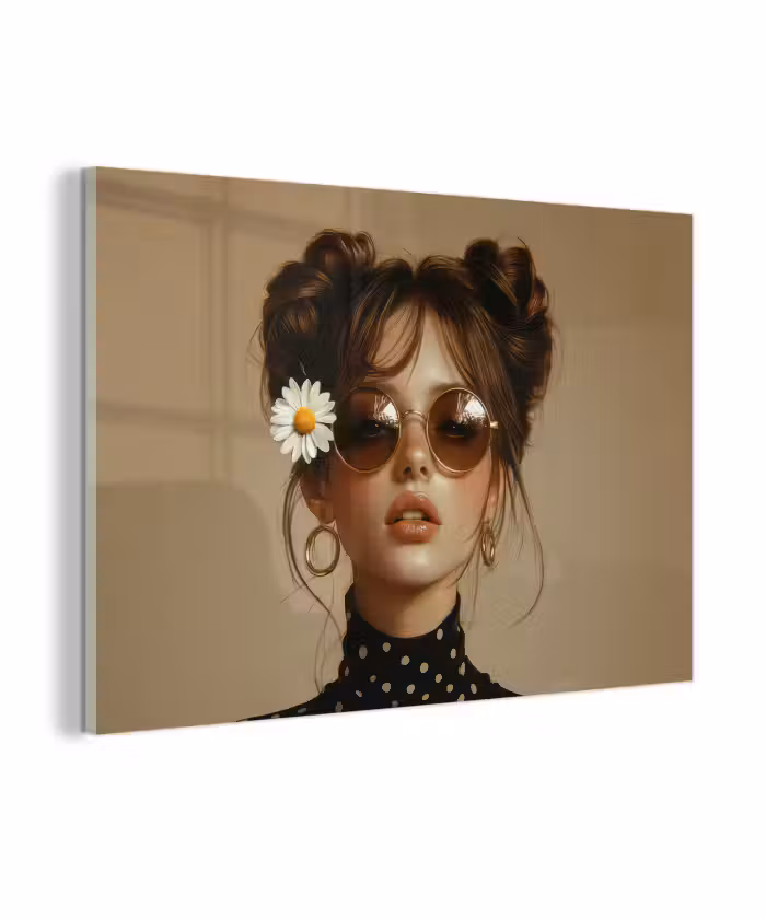Glasbild - Frau - Beige - Blume - Modern - Porträt