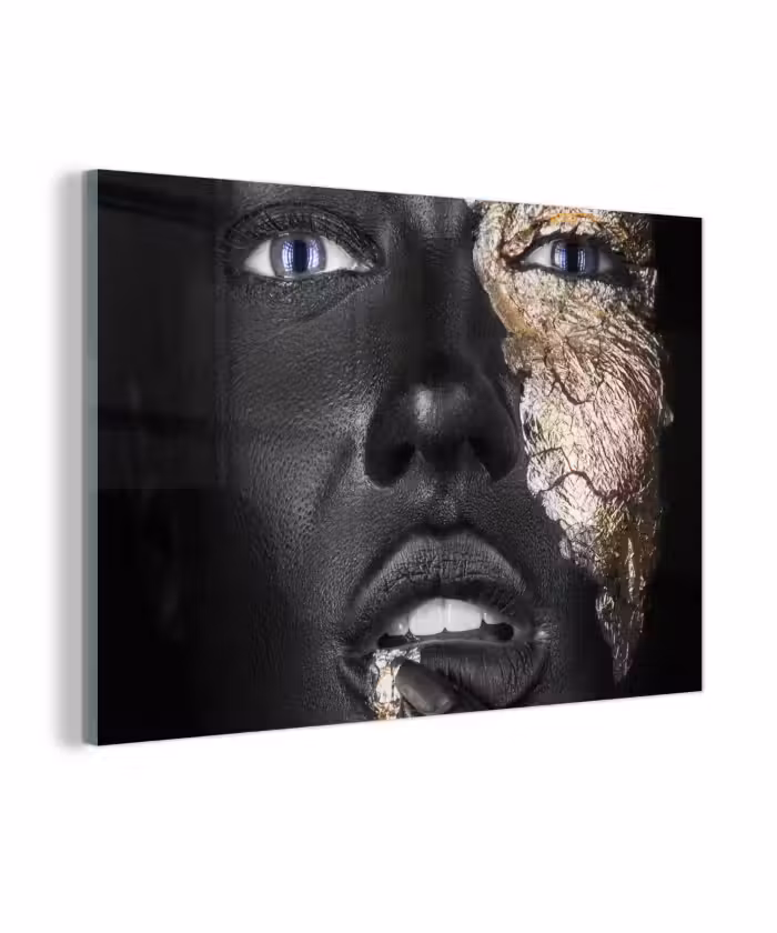 Glasbild - Frau - Blattgold - Schwarz - Haut - Luxus