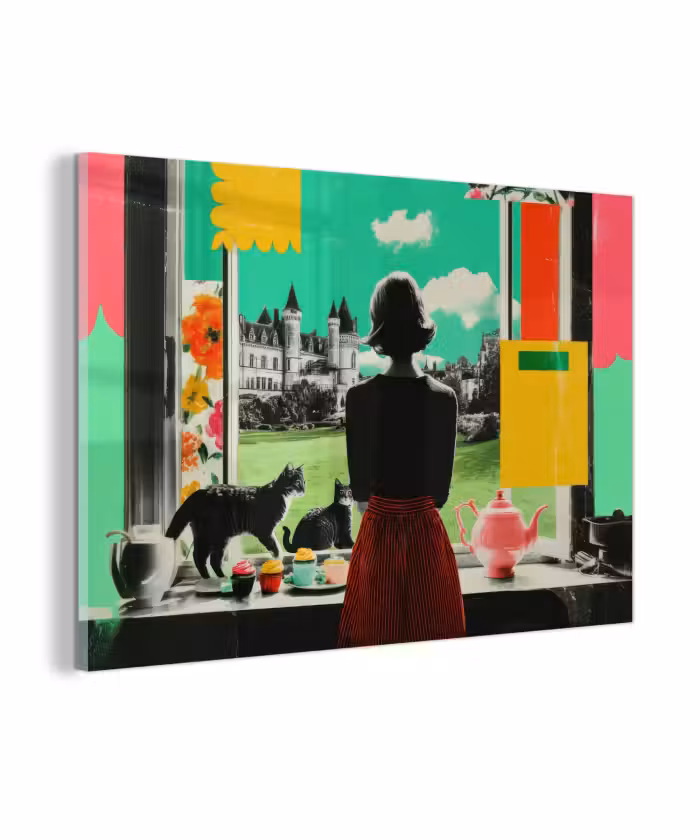 Glasbild - Frau - Küche - Katzen - Durchsichtig