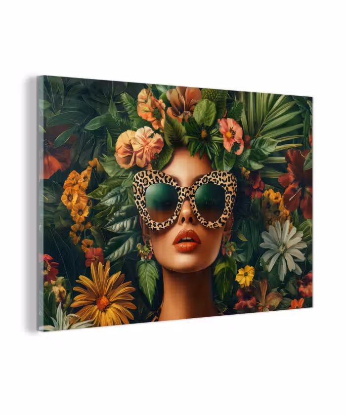 Glasbild - Frau - Pantherdruck - Dschungel - Natur - Luxus
