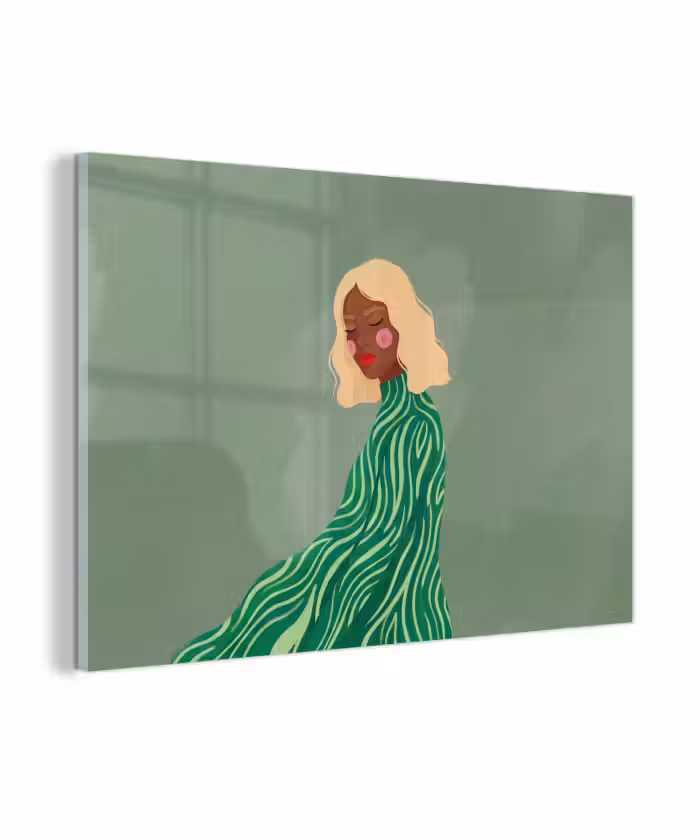 Glasbild - Frau – Porträt – Illustration – Modern – Grün