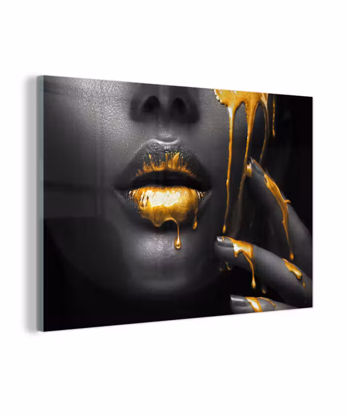 Glasbild - Frau - Schwarz - Gold - Gesicht - Lippen