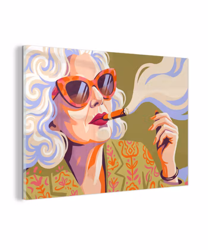 Glasbild - Frau – Sonnenbrille – Porträt – Modern – Farbenfroh