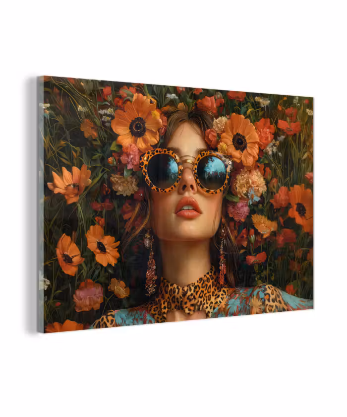 Glasbild - Frauen - Blumen - Modern - Brille - Abstrakt