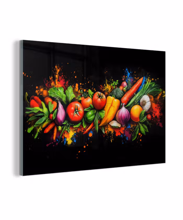 Glasbild - Gemüse - Lebensmittel - Kräuter - Graffiti - Kochen