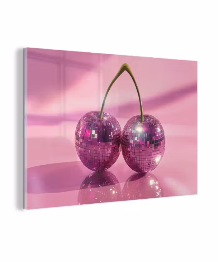 Glasbild - Glitzer - Discokugel - Rosa - Kirsche