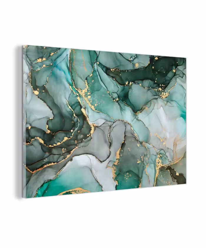 Glasbild - Gold - Marmor - Grün - Luxus - Marmoroptik - Grau