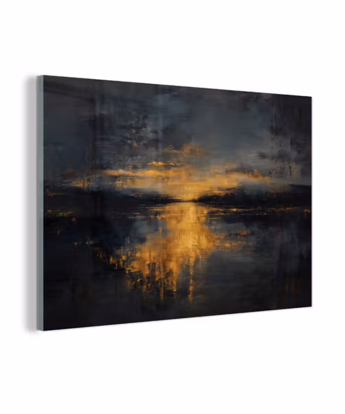 Glasbild - Goldene Reflexion auf dem Wasser