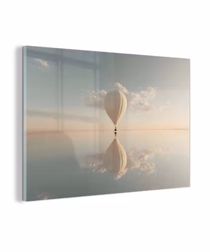 Glasbild - Heißluftballon - Wolken - Wasser - Blau