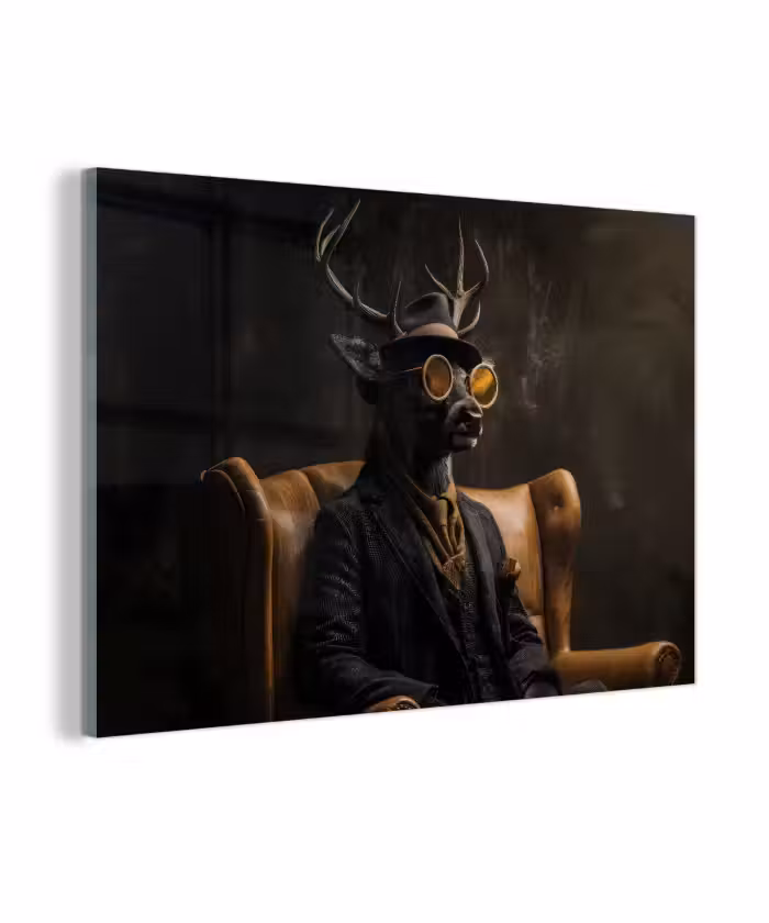 Glasbild - Hirsche - Sonnenbrille - Schwarz - Anzug
