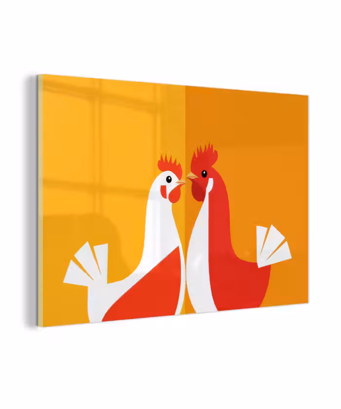 Glasbild - Hühner - Orange - Prärie