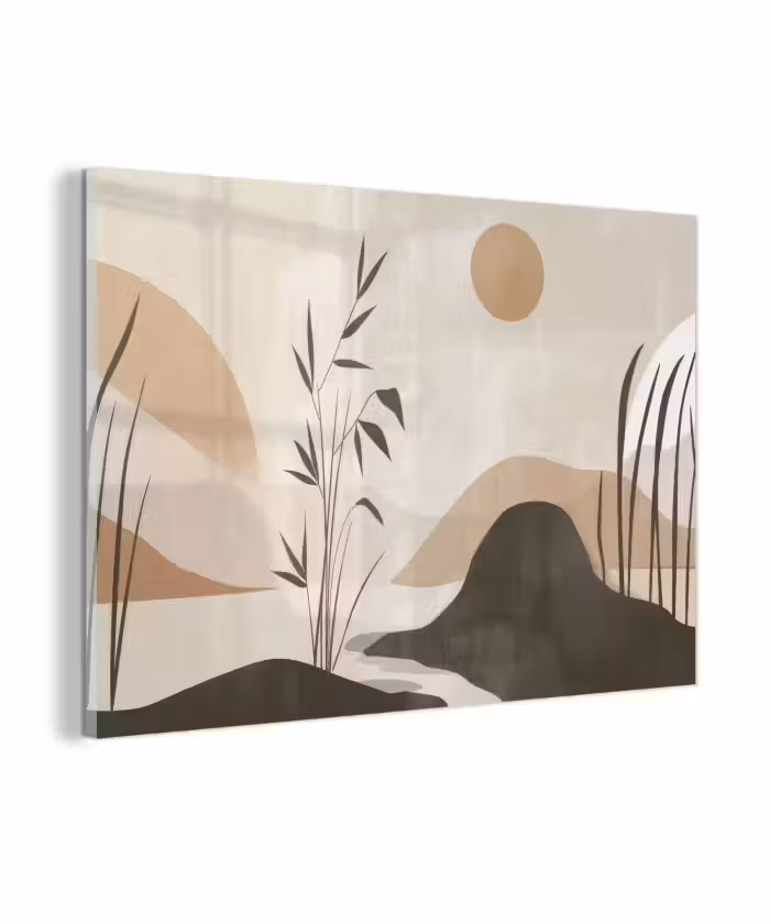 Glasbild - Japandi - Landschaft - Beige