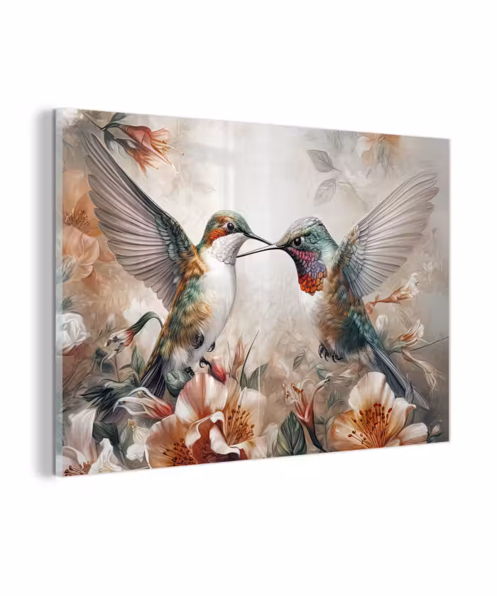 Glasbild - Kolibri - Vögel - Blumen - Natur