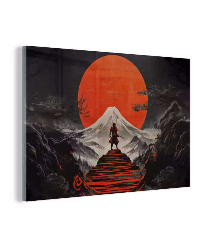 Glasbild - Krieger - Rote Stufen - Sonne - Berg