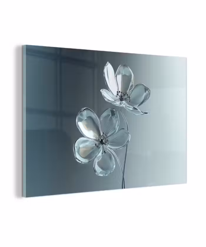 Glasbild - Kristall - Blumen - Grau