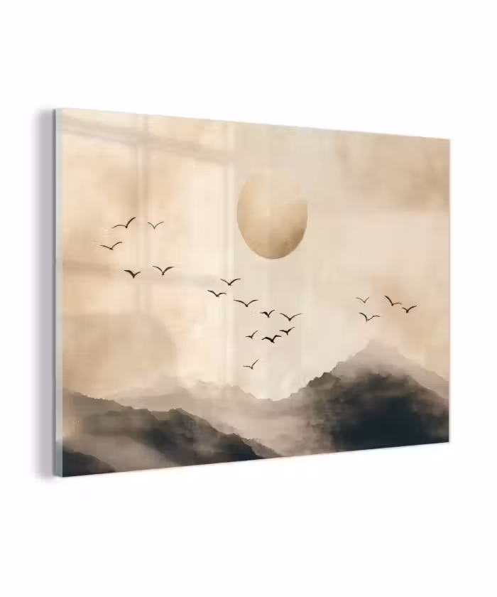 Glasbild - Landschaft - Japandi - Vogel