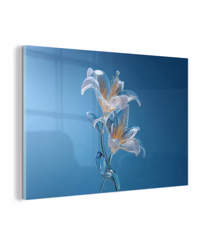 Glasbild - Lilien - Blau - Gläser